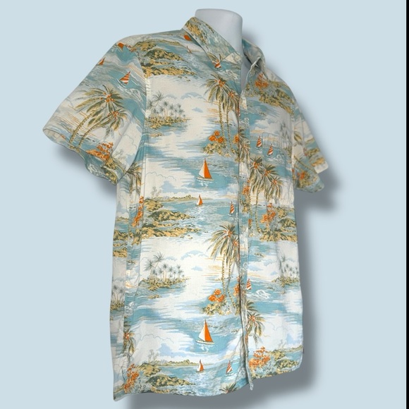 American Eagle Tropical Palm Button-Up Shirt L | 99% Cotton AEO 5505806418 - Picture 5 of 11